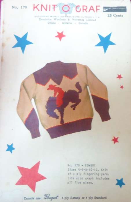 KNIT O GRAF PATTERN NO 170 COWBOY PULLOVER - BOYS SIZES 4-12 YEARS