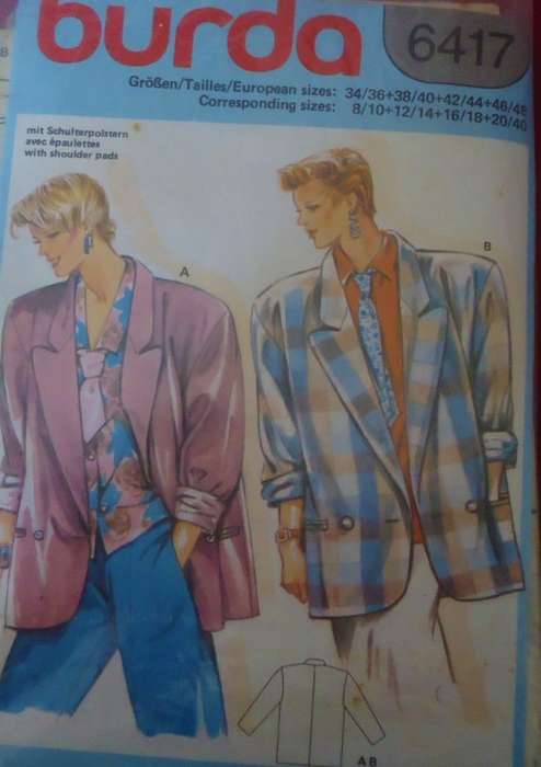 BURDA 6417  JACKET SIZE 8/10-12/14-16/18-20/40 COMPLETE