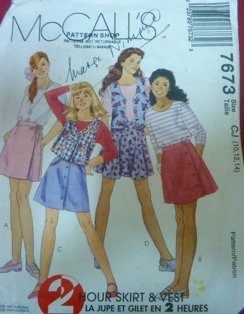 McCALLS 7673 GIRL`S LINED WAISTCOAT & SKIRTS SIZE 10-12-14 YEARS COMPLETE
