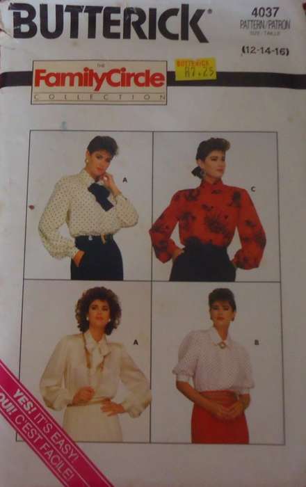 BUTTERICK PATTERNS 4037 SET OF BLOUSES SIZE 12-14-16 COMPLETE