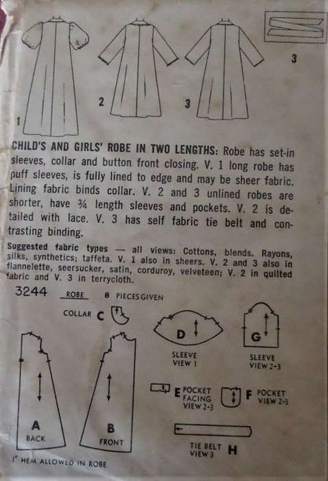 VINTAGE SIMPLICITY 3244 GIRLSROBE IN 2 LENGTHS SIZE 10 YEARS COMPLETE