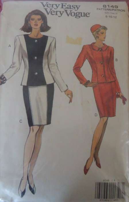 VOGUE 8149 TWO PIECE DRESS/SUIT  SIZE 8-10-12 COMPLETE-ZIPLOC BAG