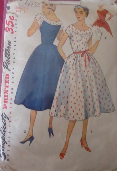 VINTAGE SIMPLICITY 4735 ONE PIECE DRESS SIZE 16 BUST 34" COMPLETE- ZIPLOC BAG
