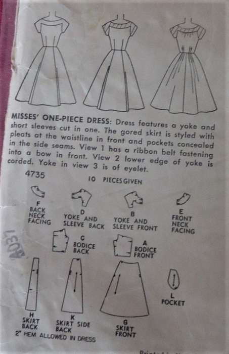 VINTAGE SIMPLICITY 4735 ONE PIECE DRESS SIZE 16 BUST 34" COMPLETE- ZIPLOC BAG