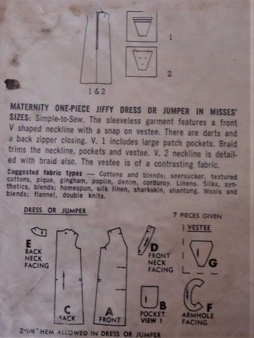 VINTAGE SIMPLICITY 5493 ONE PIECE PINAFORE SIZE 16 BUST 36` COMPLETE-ZIPLOC BAG
