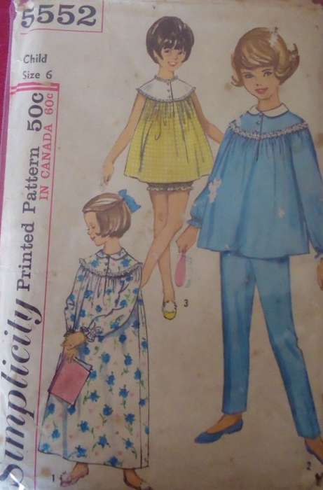 VINTAGE SIMPLICITY 5552 GIRLS NIGHTGOWN-PJS SIZE6 YEARS` COMPLETE-ZIPLOC BAG