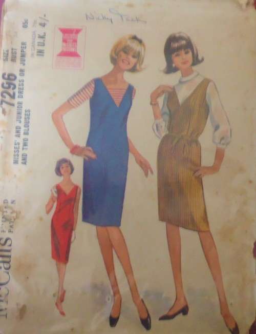 VINTAGE McCalls 7296 DRESS OR PINAFORE 2 BLOUSES-SIZE 14 BUST 34 COMPLETE ZIPLOC