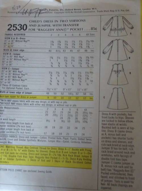 McCalls 2530 GIRLS DRESS & PINAFORE SIZE 4 YEARS-COMPLETE-UNCUT-F/FOLDED