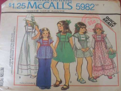 McCalls 5982 GIRLS DRESS-TOP-HAT SIZE 7 YEARS SEE LISTING
