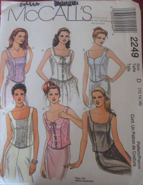 McCalls 2249 LINED BUSTIER TOPS SIZE D=12-14-16 COMPLETE &CUT TO SIZE 14