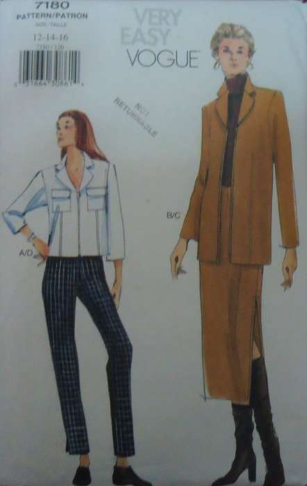 VOGUE 7180 JACKET-SKIRT-PANTS SIZE12-14-16 COMPLETE-UNCUT-F/FOLDED