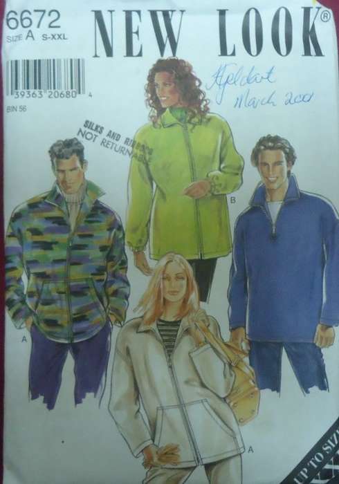 NEW LOOK PATTERNS 6672 UNISEX WINTER SWEATSHIRT SIZES S-XXL (34-52) COMPLETE