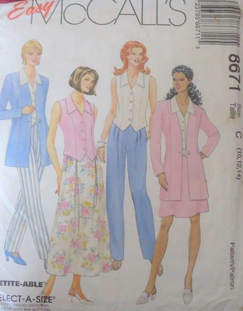 McCalls 8671  UNLINED JACKET-TOP-PULL ON PANTS-SKIRT  SIZE C 10-12-14 COMPLETE