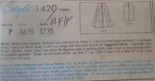 STYLE 1420 SET OF SKIRTS SIZE HH6-12 COMPLETE-UNCUT-F/FOLDED