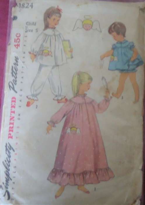 VINTAGE SIMPLICITY 1824 CHILD PJS & NIGHTGOWN & PANTIES+TRANSFER SIZE 5 YEARS COMPLETE-TRANSFER