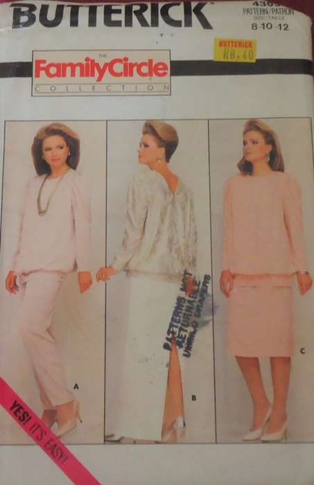 BUTTERICK 4363  TOP-SKIRT-PANTS SIZE 8-10-12  COMPLETE-UNCUT-F/FOLDED