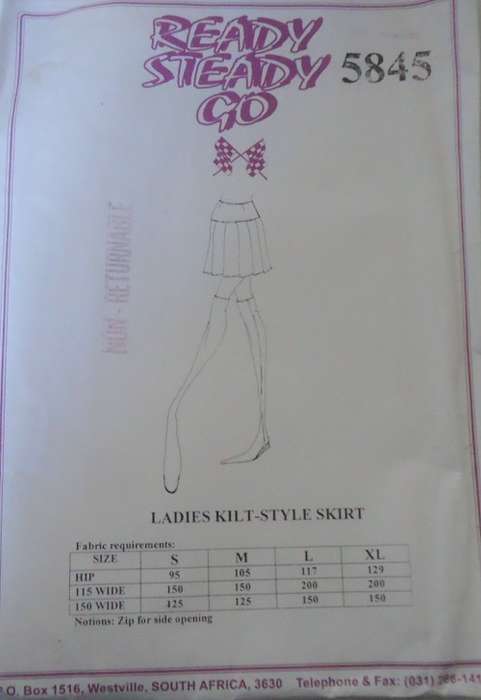 READY-STEADY-GO PATTERN 5845  LADIES KILT STYLE SKIRT  SIZE MEDIUM HIP 117 CM