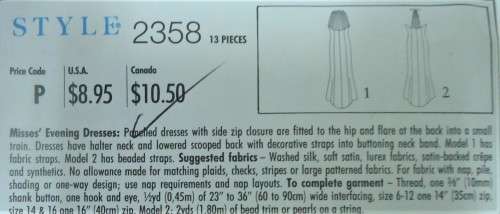 STYLE 2358 EVENING DRESS WITH HALTER AND BACK FEATURE SIZE A=6-16 COMPLETE