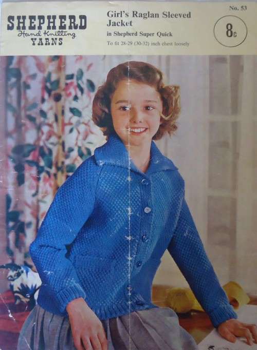 SHEPHERD PATTERN NUMBER 53 GIRL`S RAGLAN SLEEVE JACKET- SIZES 28-29-30-32`