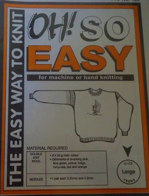 OH SO EASY KNITTING 105 HAND OR MACHINE ROUND NECK DROP SHOULDER SWEATER TEEN LARGE 92 CM