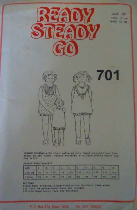 READY-STEADY-GO PATTERN-NUMBER 701 SUMMER PJS AGE 2 YEARS CHEST 51 CM