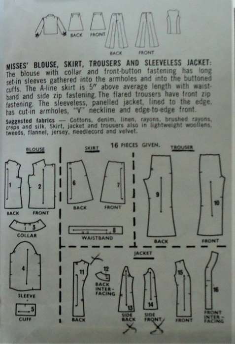 VINTAGE STYLE 2509 BLOUSE-SKIRT-PANTS-SLEEVELESS JACKET SIZE 10 - BUST 32 1/2` SEE LISTING