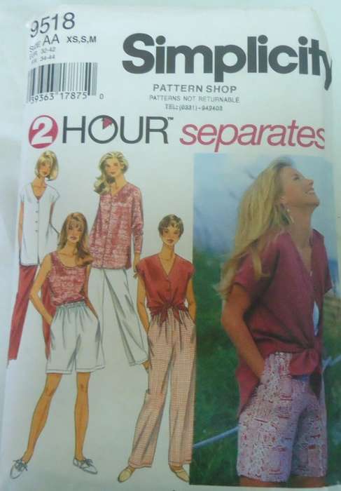 SIMPLICITY 9518 PULL ON PANTS-THIGH LTH SHORTS-PULLOVER TOP SIZE AAXS-S-M (6-16) COMPLETE