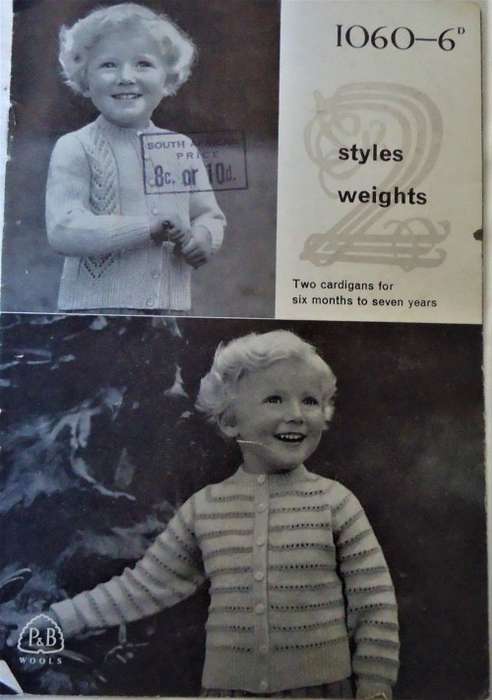 PATONS P & B WOOLS 1060 TWO CARDIGANS FOR 6 MONTHS - 7 YEARS 8 A5 PAGES