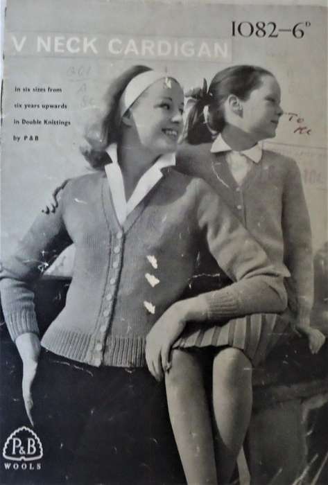 PATONS P & B WOOLS 1082 V NECK CARDIGAN IN 6 SIZES FROM SIX YEARS UPWARDS  8 A5 PAGES