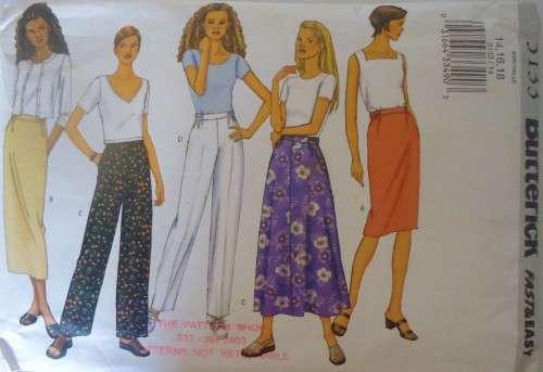 BUTTERICK PATTERN 3133 PULL ON SKIRT & PANTS SIZE 14-16-18 COMPLETE-PART CUT