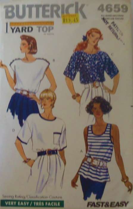 BUTTERICK 4659 LOOSE FITTING PULLOVER 1 YARD TOP SIZE 8-18 COMPLETE