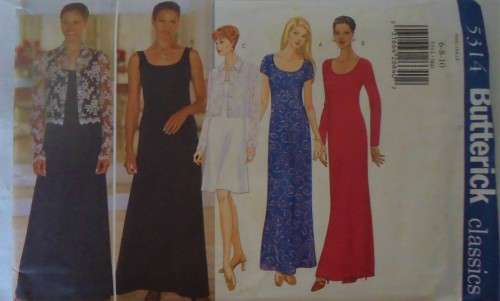 BUTTERICK PATTERN 5314 SEMI FITTING TOP & EVENING DRESS SIZE 6-8-10 COMPLETE-MOSTLY UNCUT
