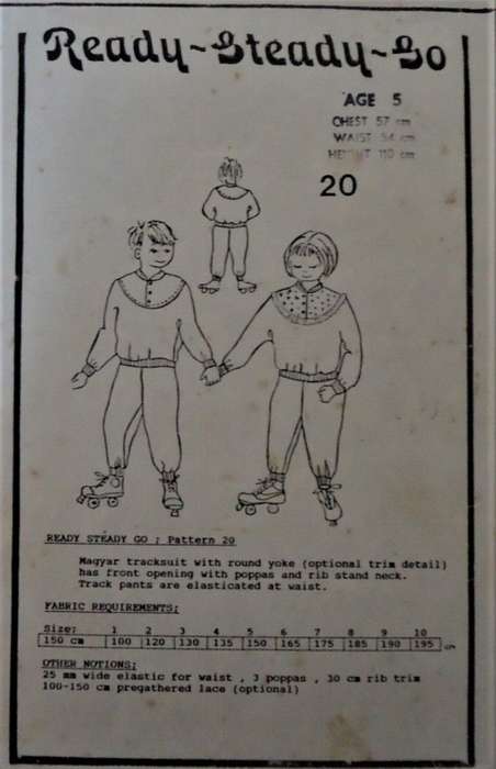 READY-STEADY-GO PATTERN NUMBER 20  MAGYAR TRACKSUIT WITH YOKE  AGE 5 YEARS CHEST 57 CM
