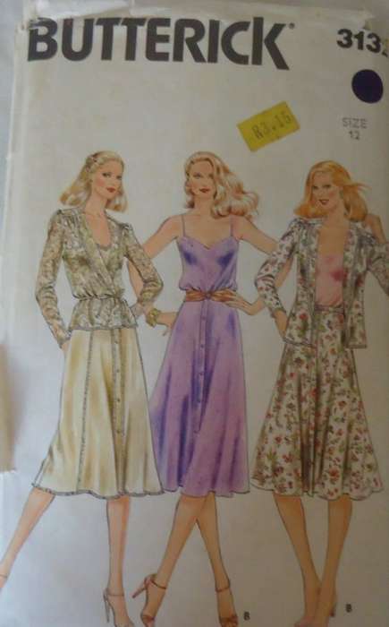 BUTTERICK 3132 JACKET-CAMISOLE-SKIRT SIZE 12 COMPLETE-PART CUT