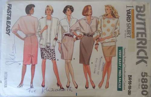BUTTERICK 5880 ONE YARD SKIRT SIZE 14-16-18-20 - CUT TO SIZE 20 - SEE LISTING