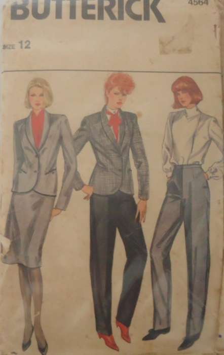 BUTTERICK 4564 JACKET-SKIRT-PANTS  -SIZE 12 COMPLETE-UNCUT-F/FOLDED-ZIPLOC BAG