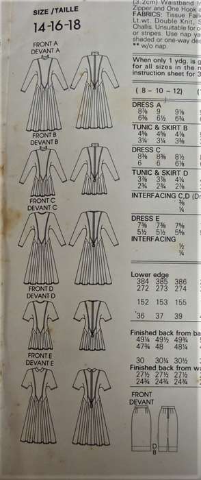 VOGUE 1942  SET OF DRESSES-TUNIC-SKIRT SIZE 14-16-18 COMPLETE-UNCUT-F/FOLDED