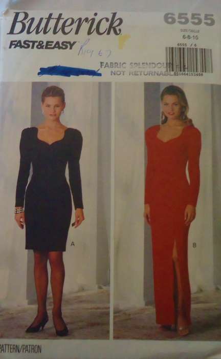 BUTTERICK 6555  STUNNING FITTED LINED DRESS WITH SWEETHEAT NECKLINE SIZE 6-8-10 COMPLETE CUT SIZE 10