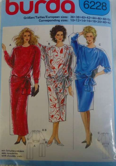 BURDA 6228 TOP & SKIRT SIZE 10-12-14-16-18-20-40-42 COMPLETE-UNCUT