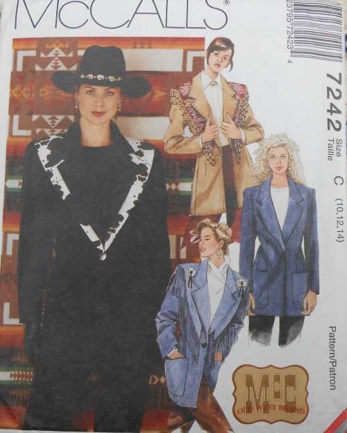 McCALLS 7242 UNLINED JACKET &SHAWL SIZE 10-12-14 COMPLETE-UNCUT-F/FOLDED