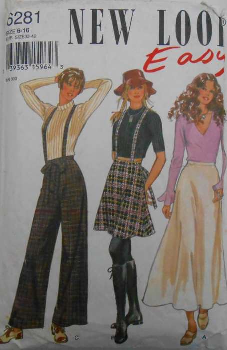 NEW LOOK PATTERNS 6281 DUNGAREES-SKIRT & SUSPENDERS SIZE 6-16 COMPLETE-PART CUT