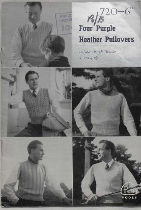 PATONS/P& B WOOLS -# 720 FOUR PURPLE HEATHER PULLOVERS