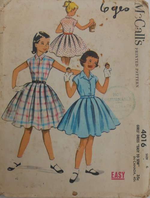 VINTAGE McCALLS 4016 GIRLS DRESS SIZE 6 YEARS COMPLETE-UNCUT-F/FOLDED