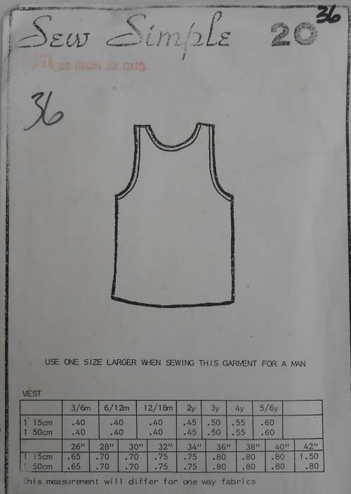 SEW SIMPLE 20 - VEST -SIZE 3-6 MONTHS COMPLETE