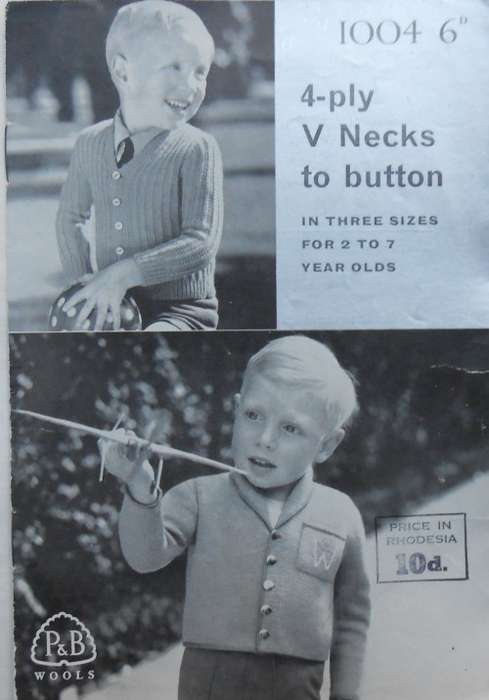 P&B  #1004 `4 PLY V NECKS TO BUTTON IN 3 SIZES FOR THE 2 - 7 YEAR OLDS`
