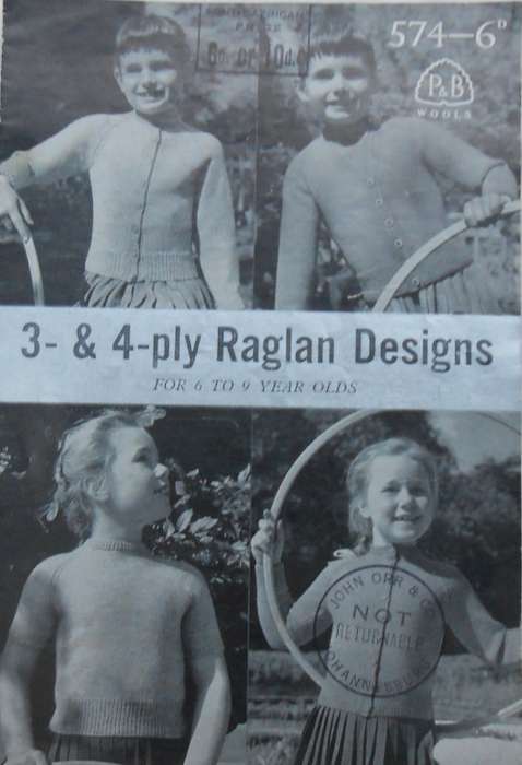 PATONS # 574- 3 & 4 PLY RAGLAN DESIGNS FOR 6 - 9 YEARS