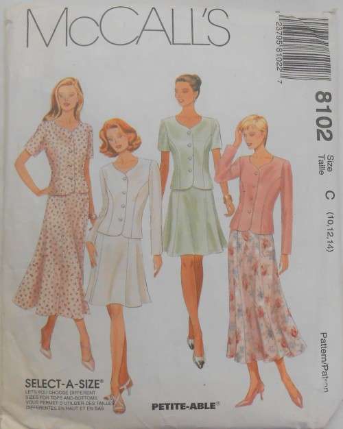 McCALLS 8102 TWO PIECE DRESS SIZE C 10 -12 -14  COMPLETE-CUT TO 14