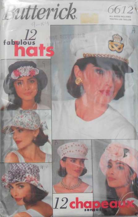 BUTTERICK 6612 12 FABULOUS HATS- COMPLETE-UNCUT-F/FOLDED-ZIPLOC BAG