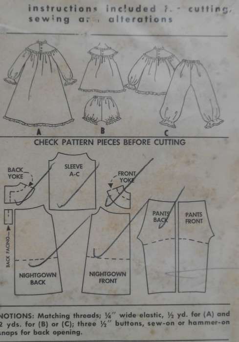 VINTAGE McCALLS 2189  GIRLS NIGHTGOWN-PJS-SHORTIE-PANTIES SIZE 12 YEAR COMPLETE+TRANSFER-ZIPLOC BAG