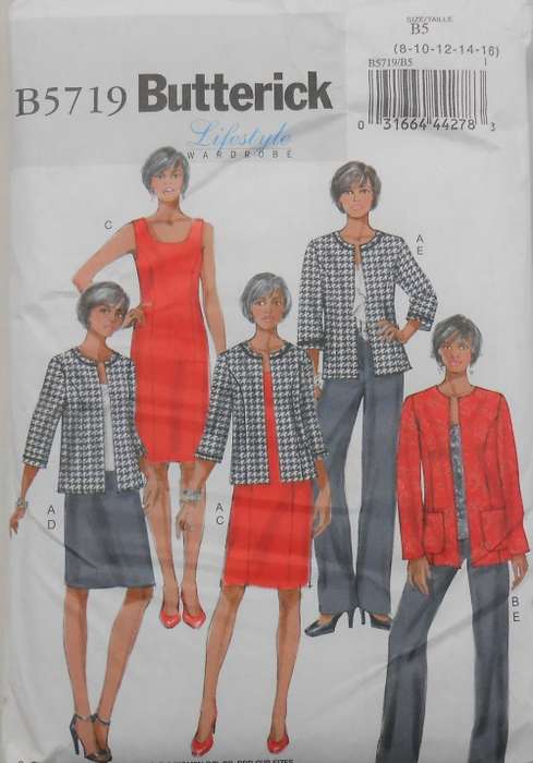 BUTTERICK B5719 WOMENS JACKET-DRESS-SKIRT-PANTS SIZE B5 8-10-12-14-16 COMPLETE-PART CUT